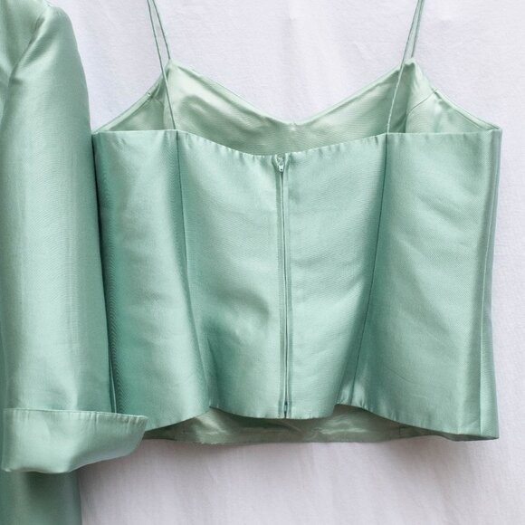 Jovani NY 3 Pc Silk Wool Set 18M Aquamarine Blazer Tank Lace Skirt Beaded NWT - Picture 12 of 16